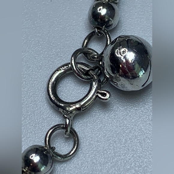 Vintage Sterling Silver Bead & Wire Tube Bracelet w/Bead Accent Charm - 7-3/4” - Picture 10 of 15